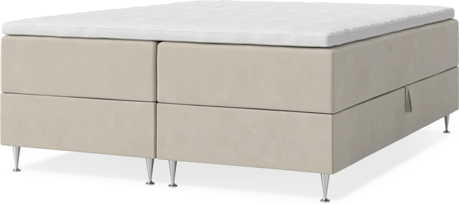 New York - Förvaringssäng, dubbelsäng med bäddmadrass och sängben - Beige