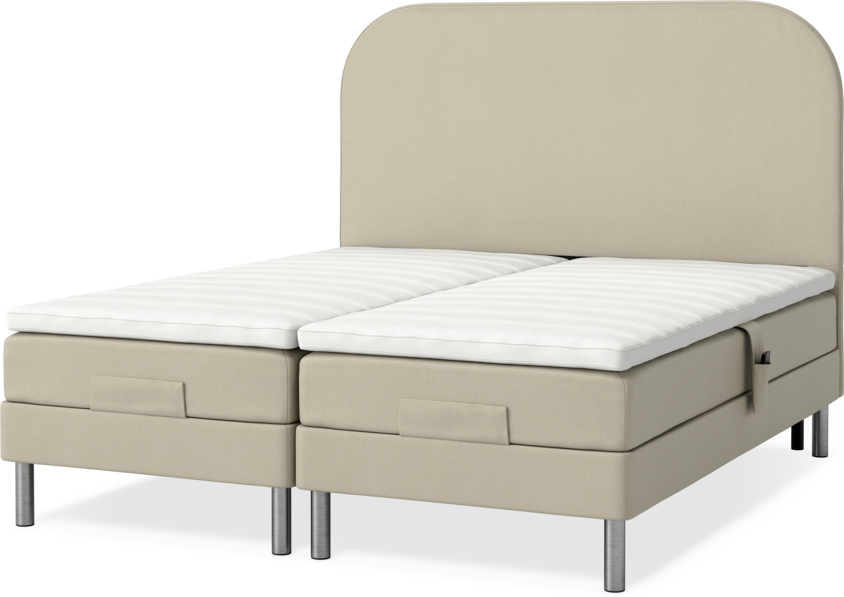 Roma Family - Ställbar säng, dubbelsäng med bäddmadrass och sänggavel slät, B 160-180 - Beige