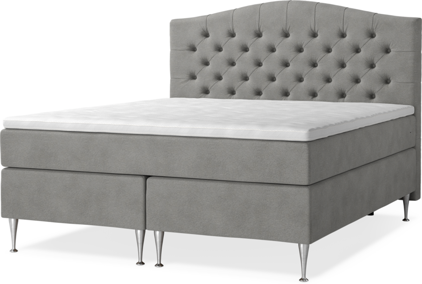 New York - Kontinentalsäng, dubbelsäng med bäddmadrass, sängben och sänggavel välvd - Grå