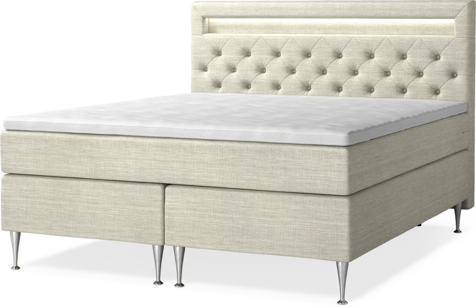 New York Supreme - Kontinentalsäng, dubbelsäng med bäddmadrass, sängben och sänggavel LED - Beige
