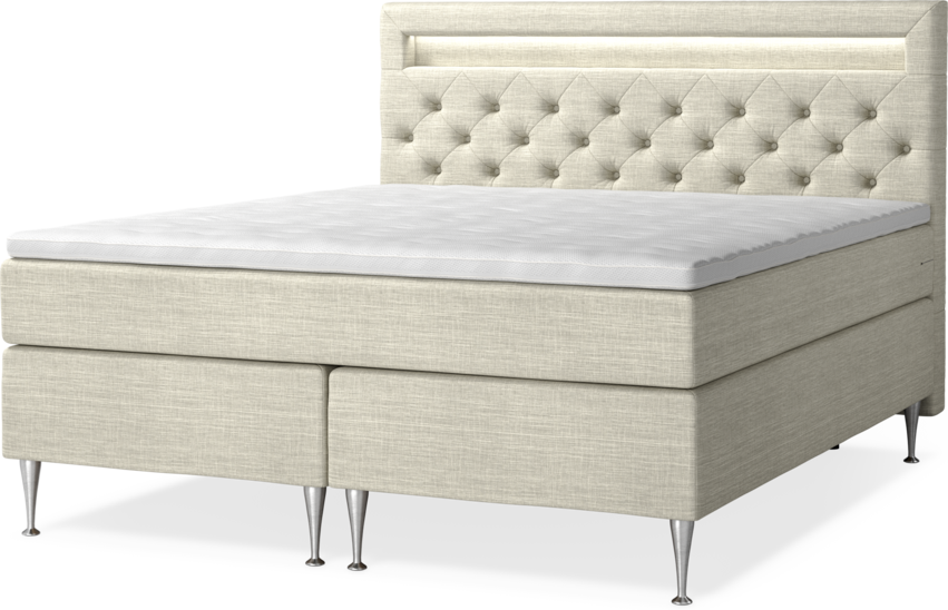 New York - Kontinentalsäng, dubbelsäng med bäddmadrass och sänggavel LED - Beige