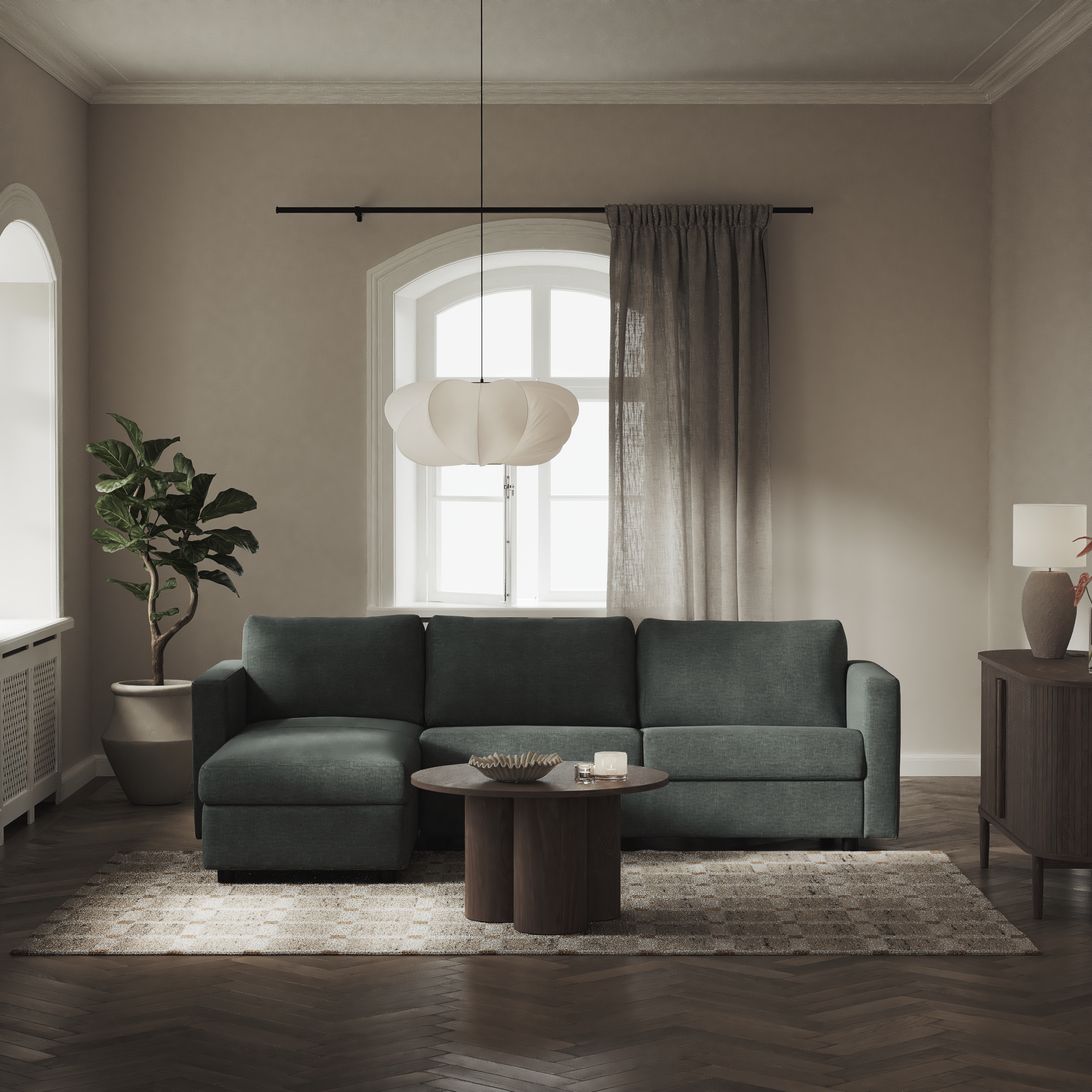 Lindö - Bäddsoffa 2,5-sits med schäslong, vändbar - inspiration