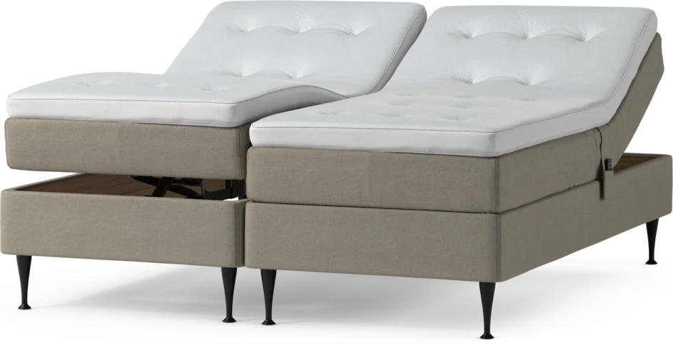 Delux Sense - Ställbar säng, dubbelsäng med bäddmadrass och sängben - Beige