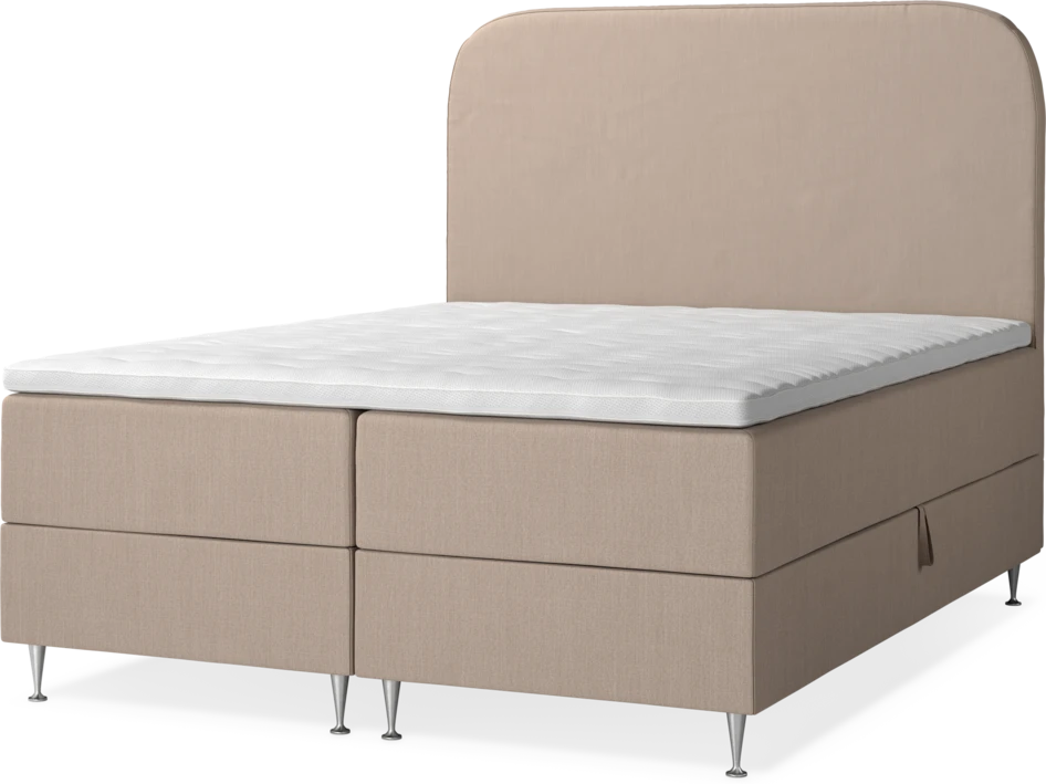 New York - Förvaringssäng, dubbelsäng med bäddmadrass, sängben och sänggavel slät - Beige