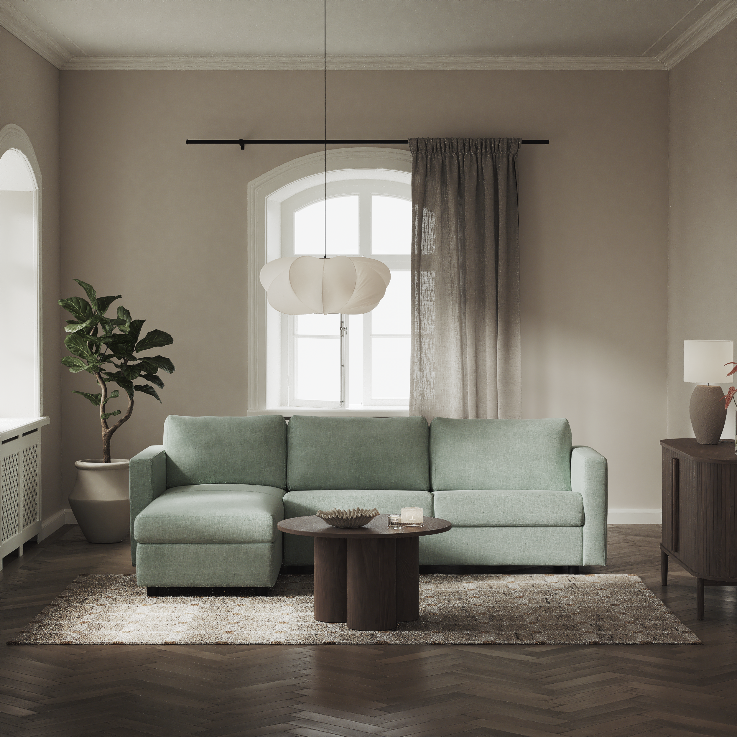 Lindö - Bäddsoffa 2,5-sits med schäslong, vändbar - inspiration