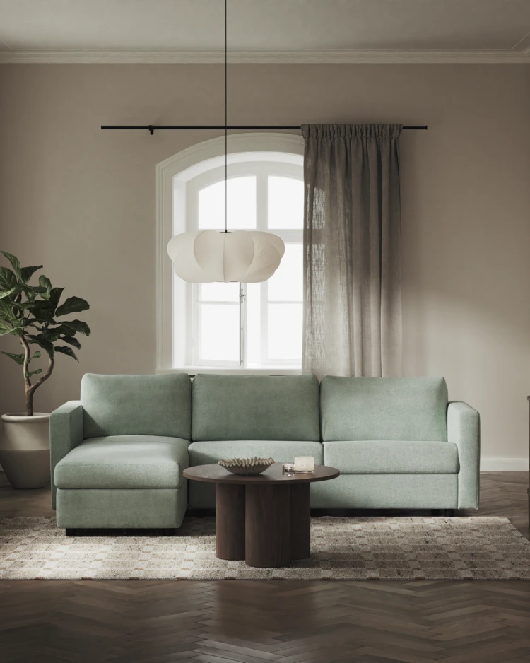 Lindö - Bäddsoffa 2,5-sits med schäslong, vändbar - inspiration