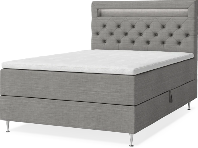 New York, Förvaringssäng, enkelsäng med bäddmadrass, sängben och sänggavel LED