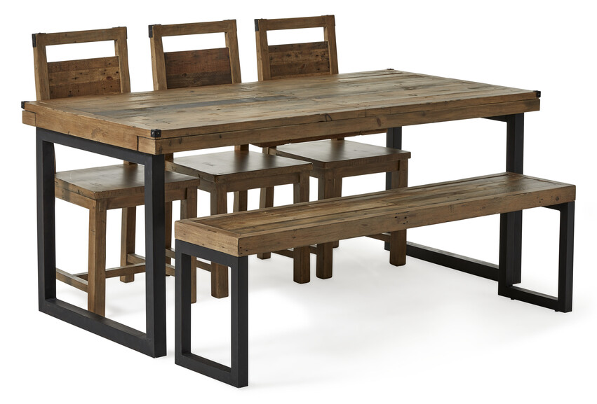 Woodenforge - Matgrupp med 3 stolar och 1 bänk Woodenforge - Beige