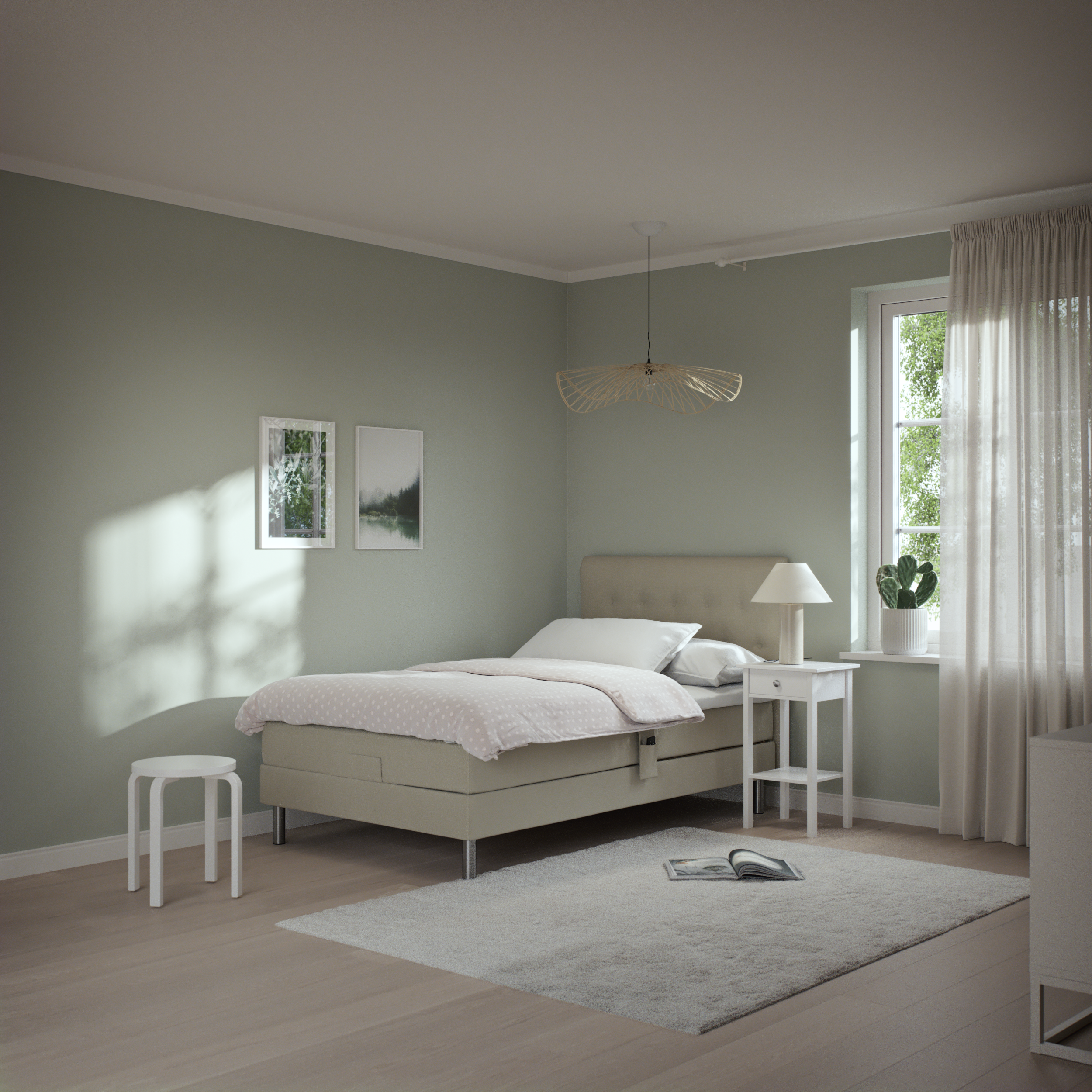 Roma Family, Ställbar säng, enkelsäng med bäddmadrass och sänggavel låg pikerad, B 90-120