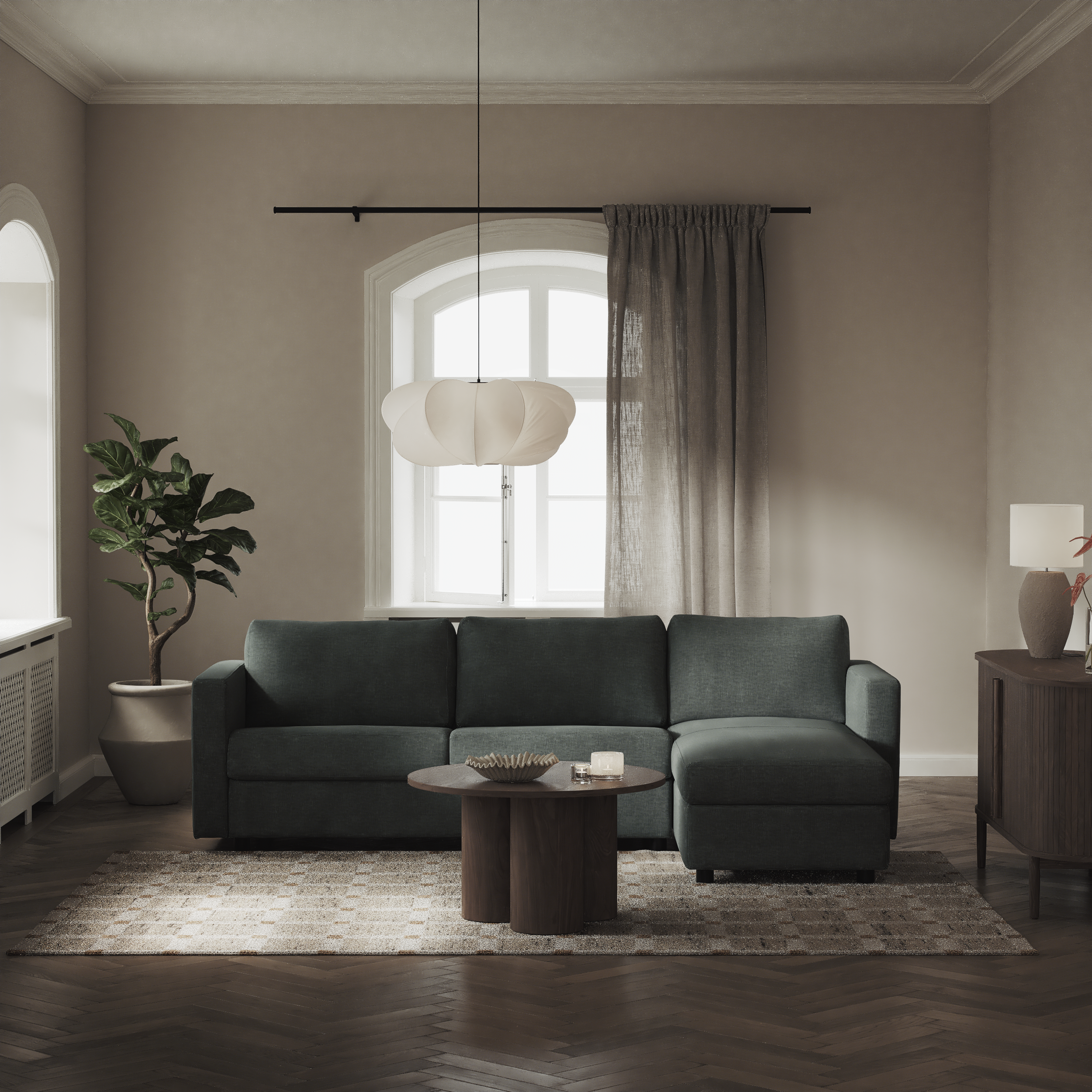 Lindö - Bäddsoffa 2,5-sits med schäslong, vändbar - inspiration