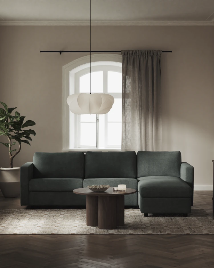 Lindö - Bäddsoffa 2,5-sits med schäslong, vändbar - inspiration
