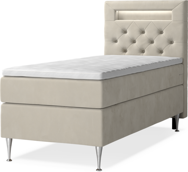 New York - Kontinentalsäng, enkelsäng med bäddmadrass och sänggavel LED - Beige