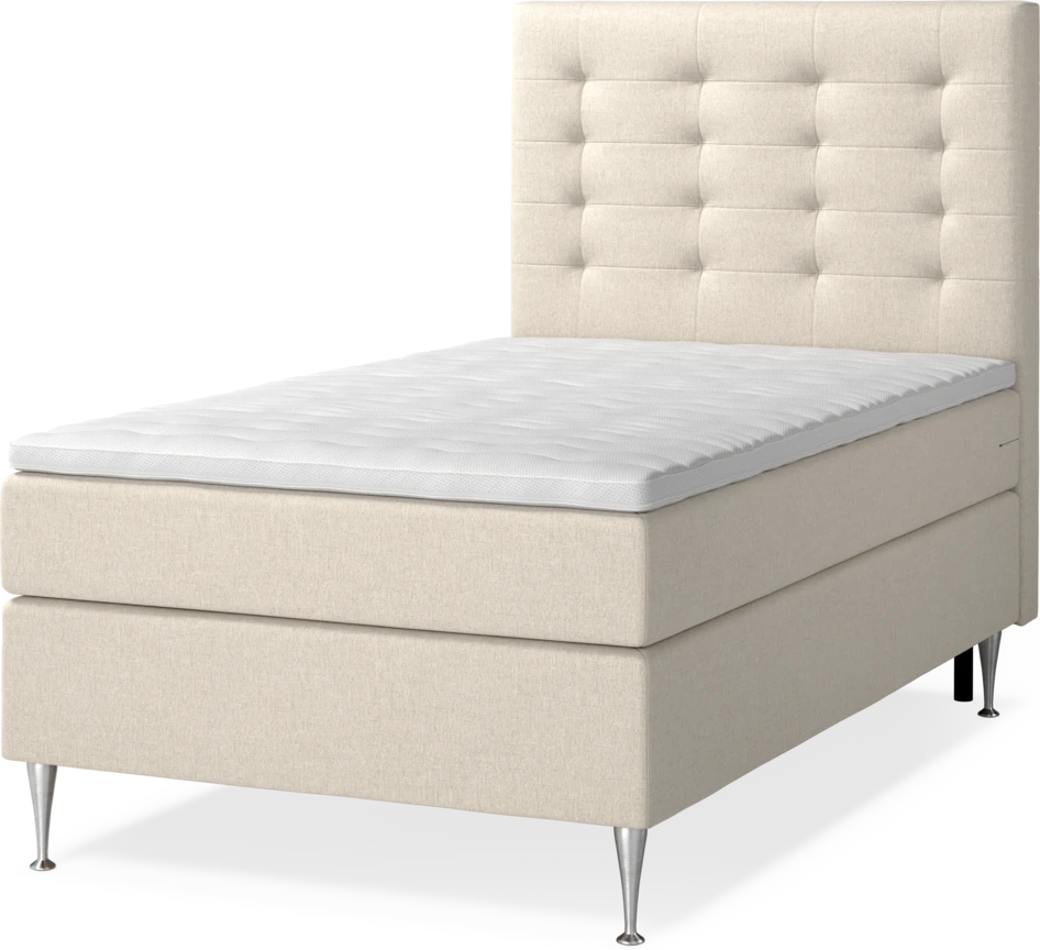 New York Supreme - Kontinentalsäng, enkelsäng med bäddmadrass, sängben och sänggavel trensad - Beige