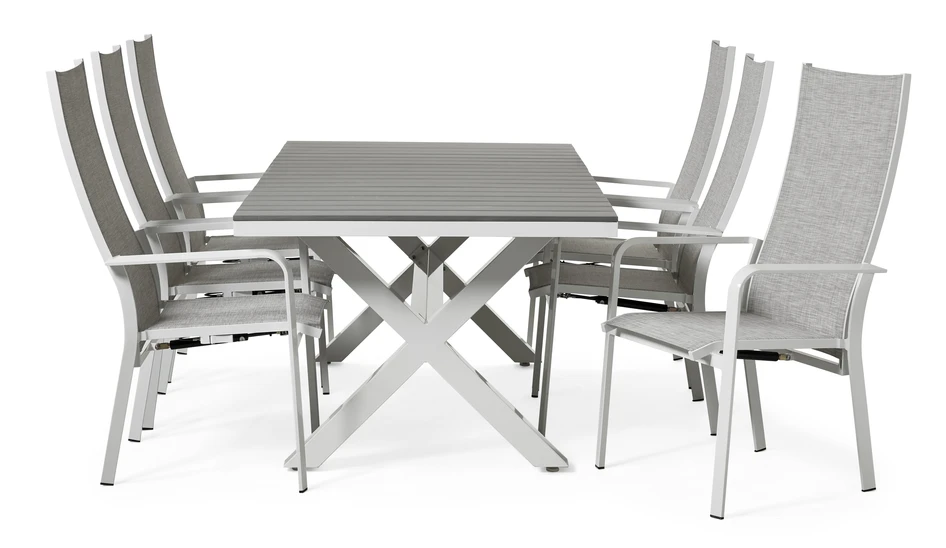 Modena - Utegrupp med bord och 6 stolar - Vit