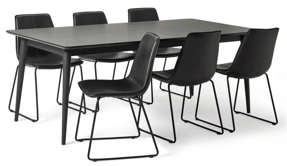 Edge - Matgrupp med 6 stolar Menton - Svart