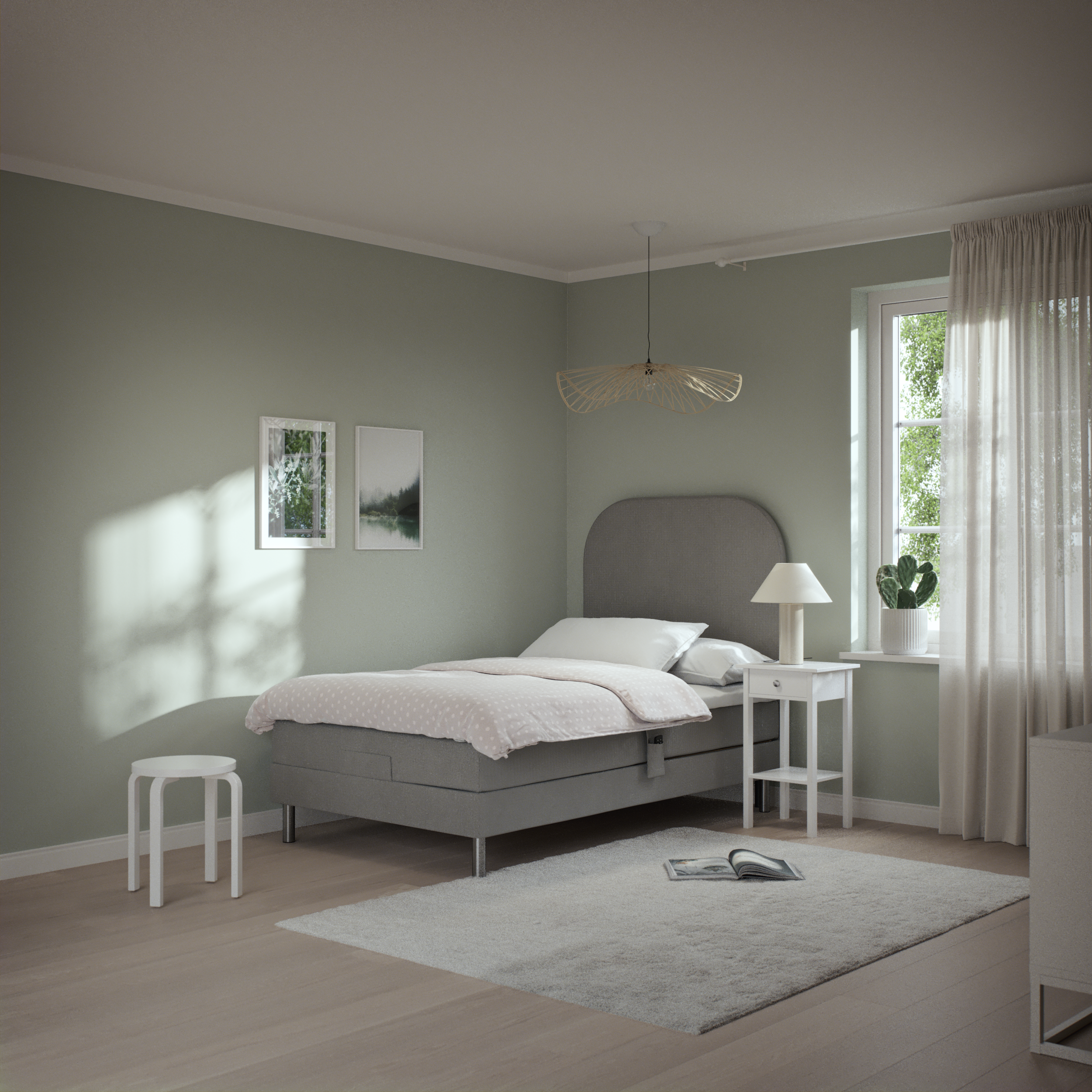 Roma Family, Ställbar säng, enkelsäng med bäddmadrass och sänggavel slät, B 90-120
