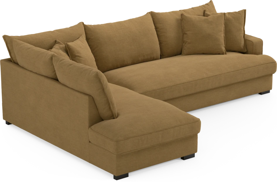 Mila - 3-sits soffa med divan vänster, hel dyna - Gul