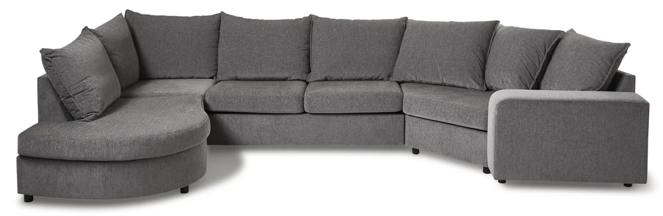 Dallas - 2-sits soffa med rundad divan vänster och cosy hörn höger - Grå