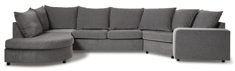 Dallas - 2-sits soffa med rundad divan vänster och cosy hörn höger - Grå