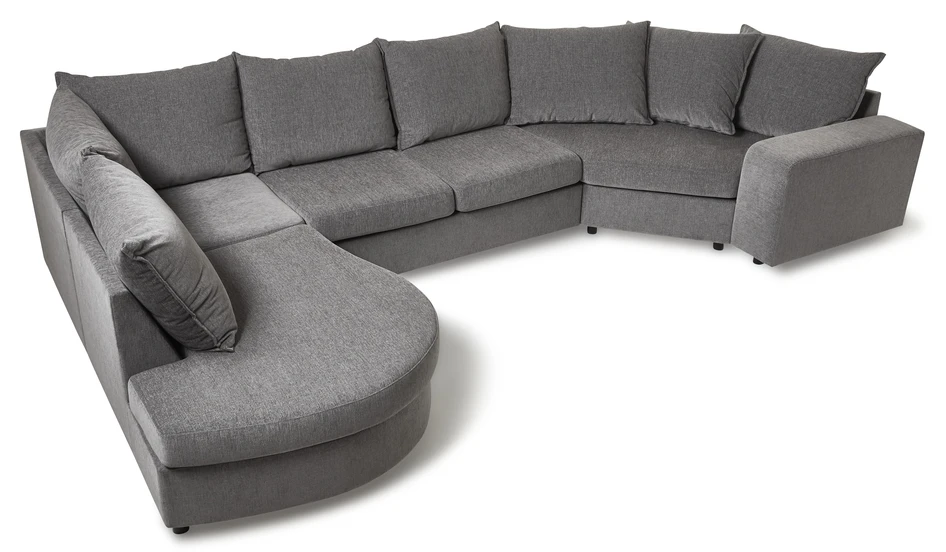 Dallas - 2-sits soffa med rundad divan vänster och cosy hörn höger - Grå