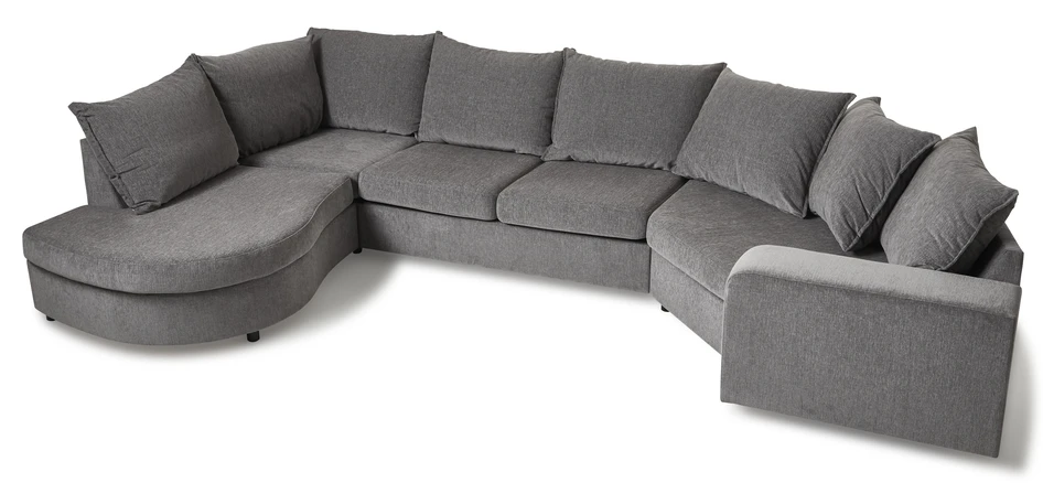 Dallas - 2-sits soffa med rundad divan vänster och cosy hörn höger - Grå