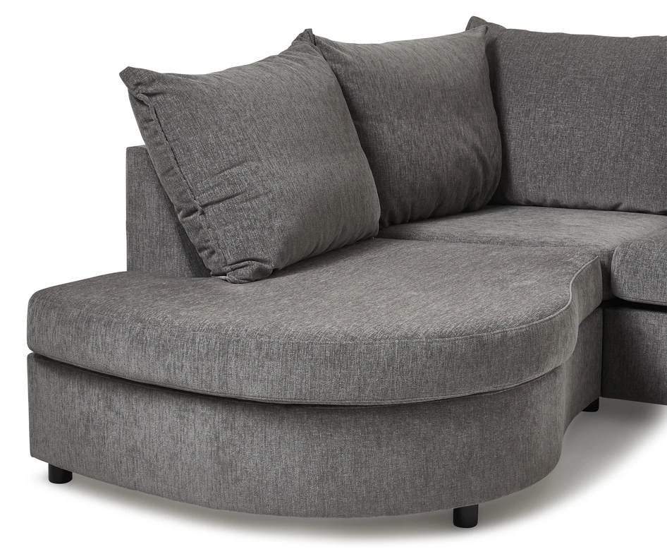 Dallas - 2-sits soffa med rundad divan vänster och cosy hörn höger - Grå