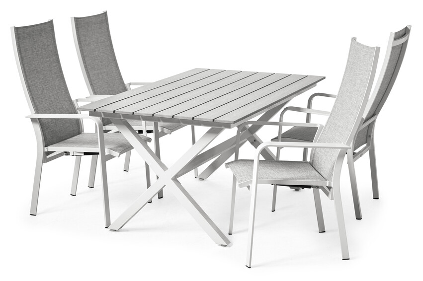 Modena - Utegrupp med bord och 4 reclinerstolar - Vit