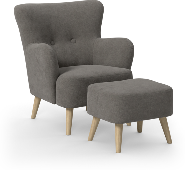 Timmy - Fåtölj med fotpall - Grå