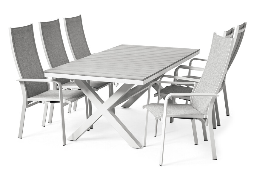Modena - Utegrupp med bord och 6 reclinerstolar - Vit