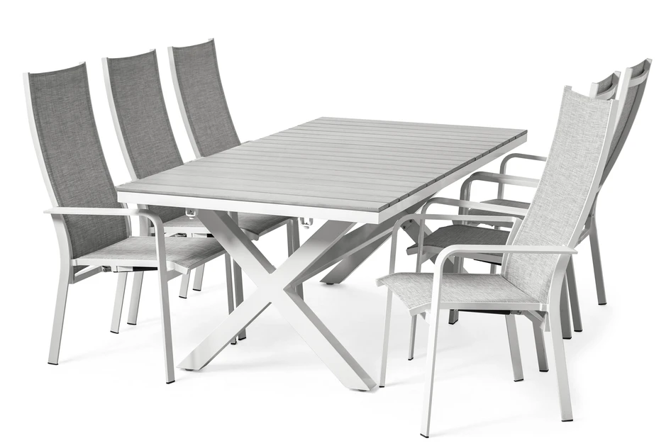 Modena - Utegrupp med bord och 6 stolar - Vit