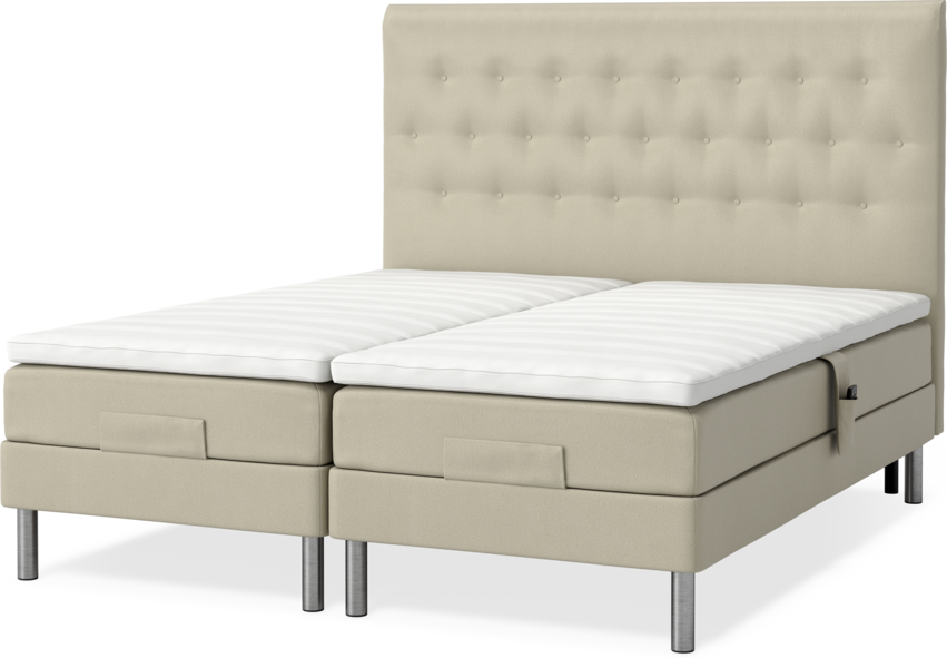 Roma Family - Ställbar säng, dubbelsäng med bäddmadrass och sänggavel pikerad, B 160-180 - Beige
