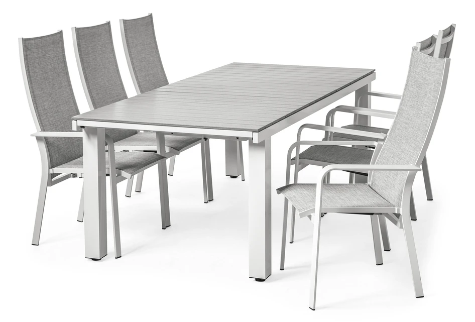 Modena - Utegrupp med bord och 6 reclinerstolar - Vit