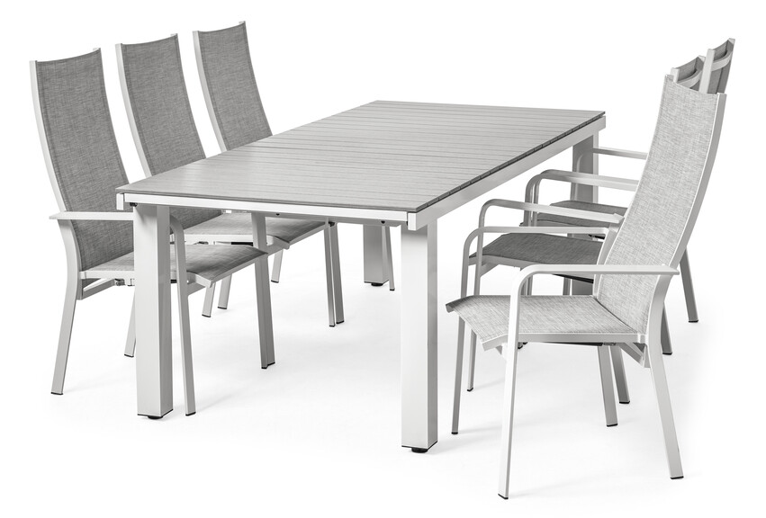 Monza/Palma - Utegrupp med bord och 6 stolar - Vit