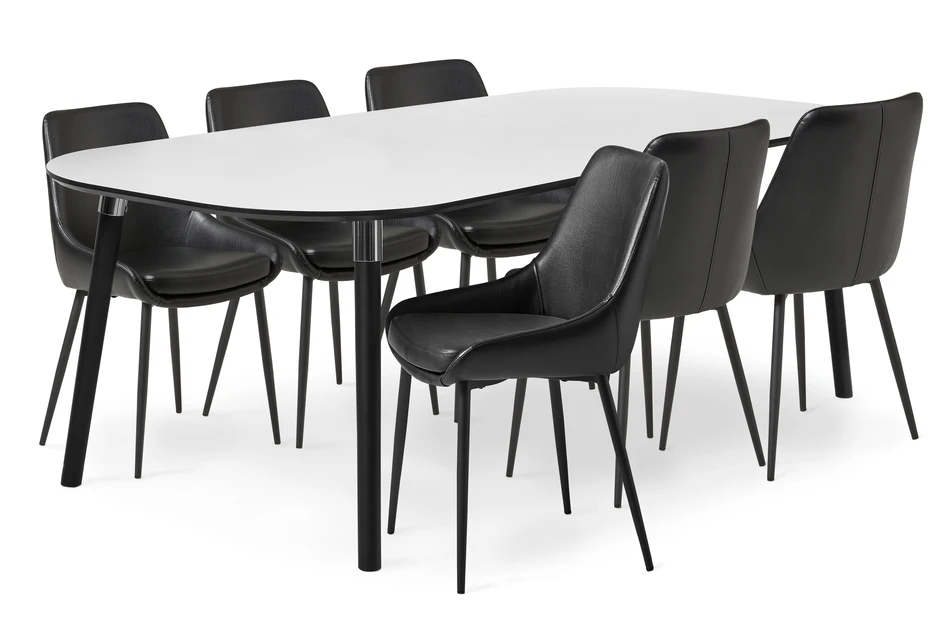 Mario - Matgrupp med 6 stolar Leon - Svart