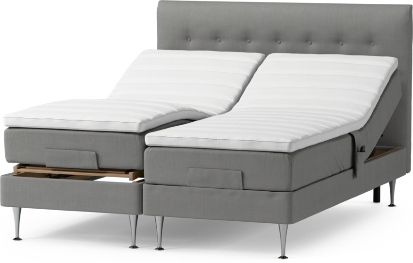 Roma Family - Ställbar säng, dubbelsäng med bäddmadrass och sänggavel låg pikerad, B 160-180