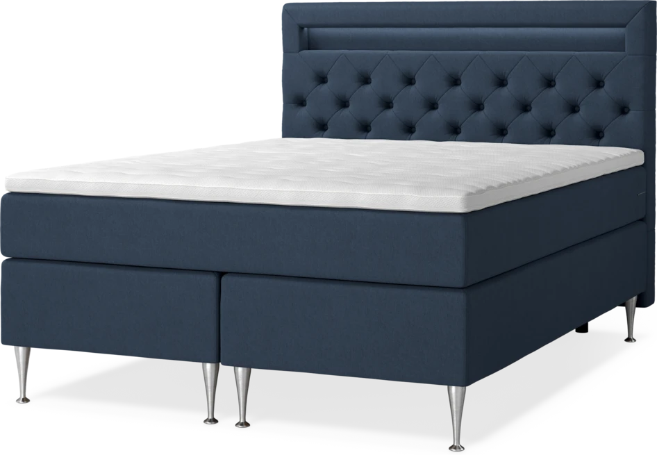 New York Supreme - Kontinentalsäng, dubbelsäng med bäddmadrass, sängben och sänggavel LED - Blå