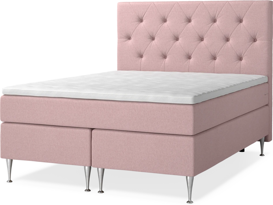 New York Supreme - Kontinentalsäng, dubbelsäng med bäddmadrass, sängben och sänggavel pikerad - Rosa