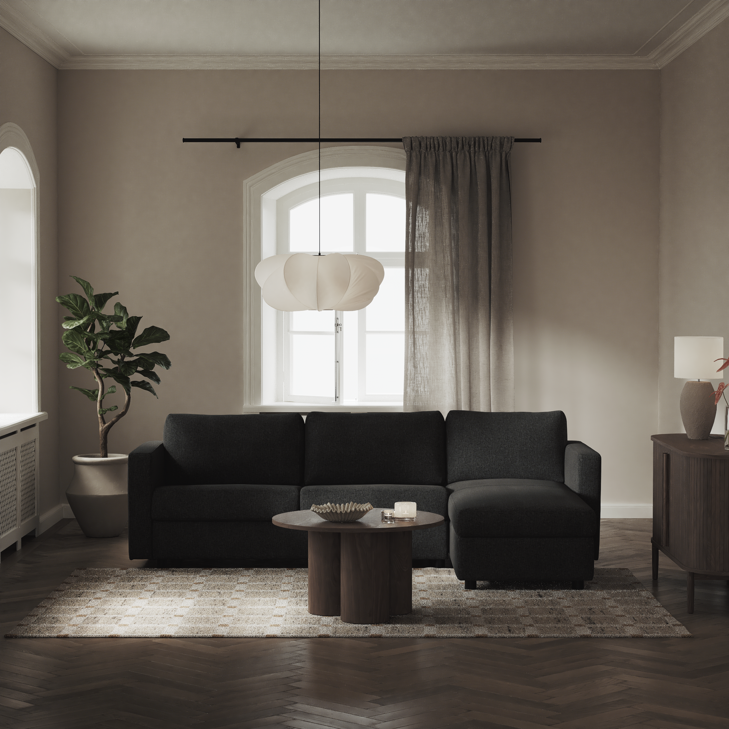 Lindö, Bäddsoffa 2,5-sits med schäslong, vändbar