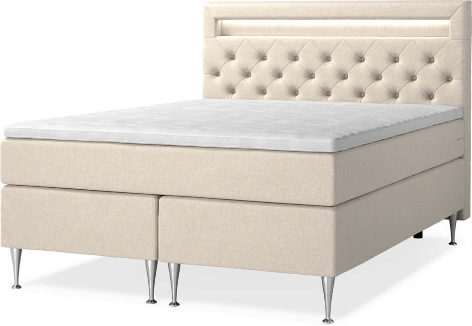 New York Supreme - Kontinentalsäng, dubbelsäng med bäddmadrass, sängben och sänggavel LED - Beige