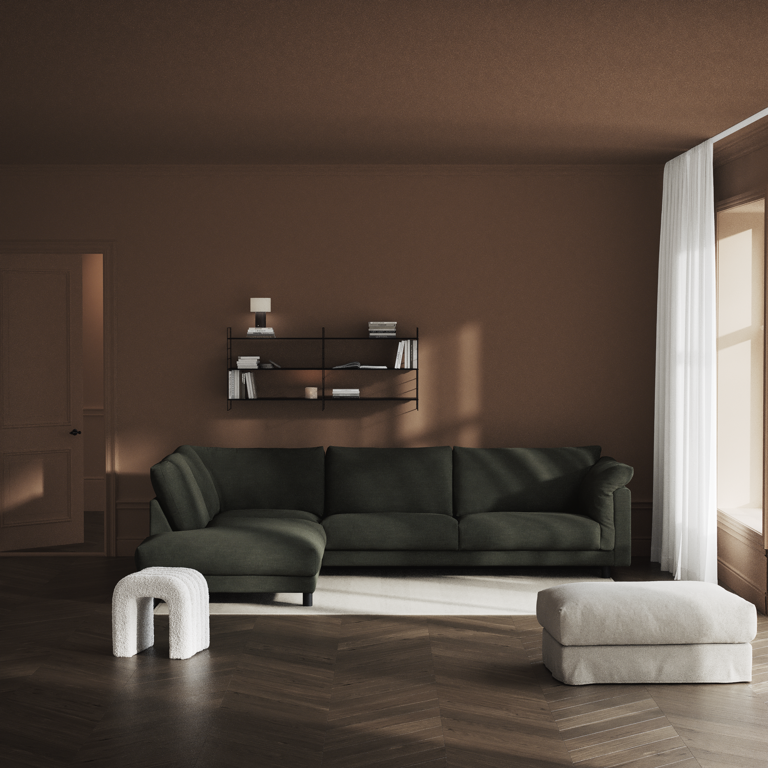 Cherrie - 3-sits soffa med divan vänster, fast klädsel - inspiration