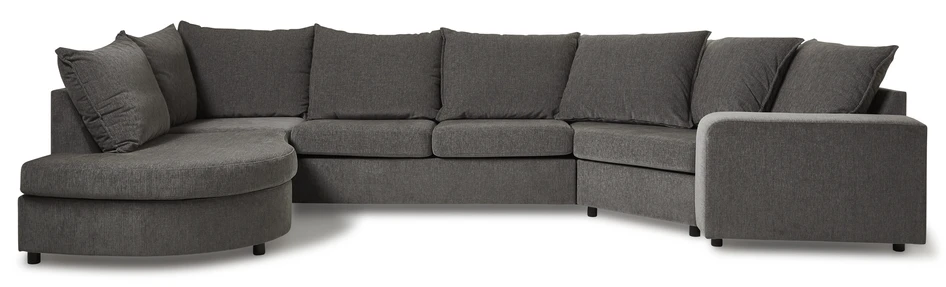 Dallas - 2-sits soffa med rundad divan vänster och cosy hörn höger - Grå