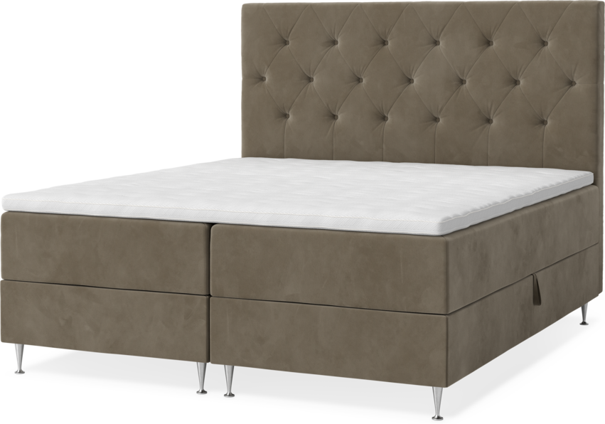 New York - Förvaringssäng, dubbelsäng med bäddmadrass och sänggavel pikerad - Brun