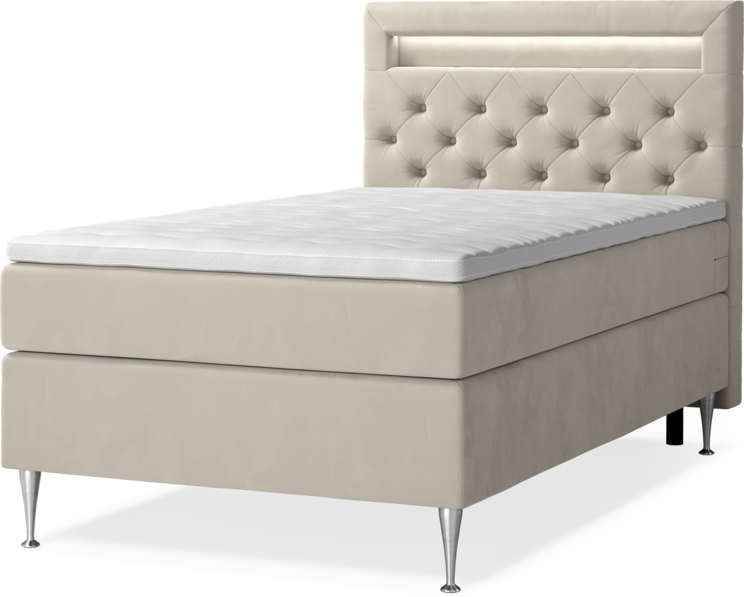 New York Supreme - Kontinentalsäng, enkelsäng med bäddmadrass och sänggavel LED - Beige