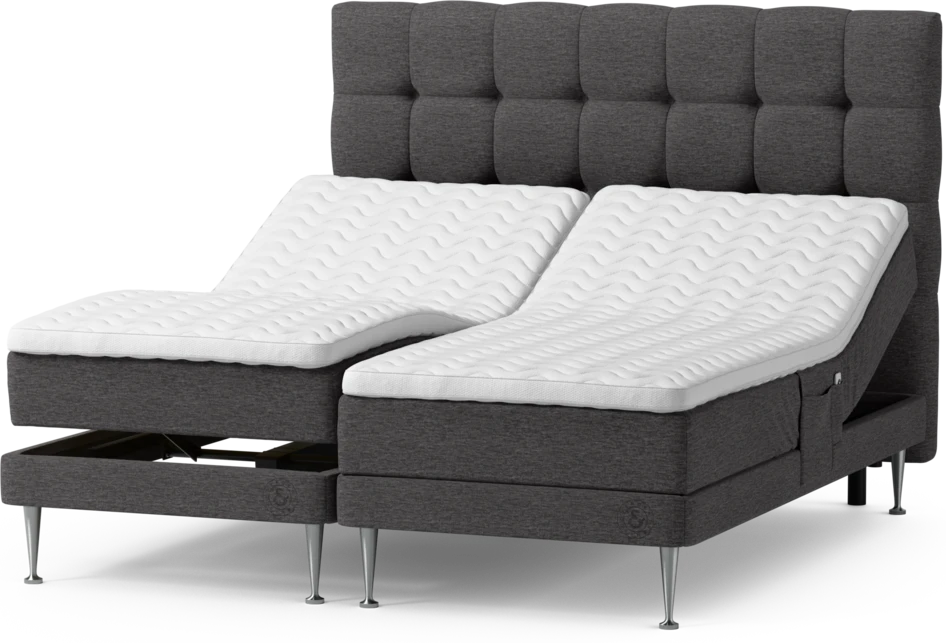 Särö Comfort - Ställbar säng, dubbelsäng med bäddmadrass, sängben och Ruta sänggavel