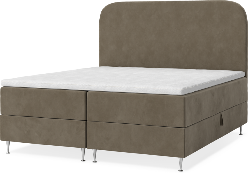 New York - Förvaringssäng, dubbelsäng med bäddmadrass och sänggavel slät - Brun