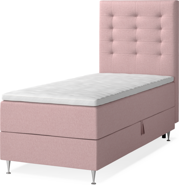 New York - Förvaringssäng, enkelsäng med bäddmadrass, sängben och sänggavel trensad - Rosa