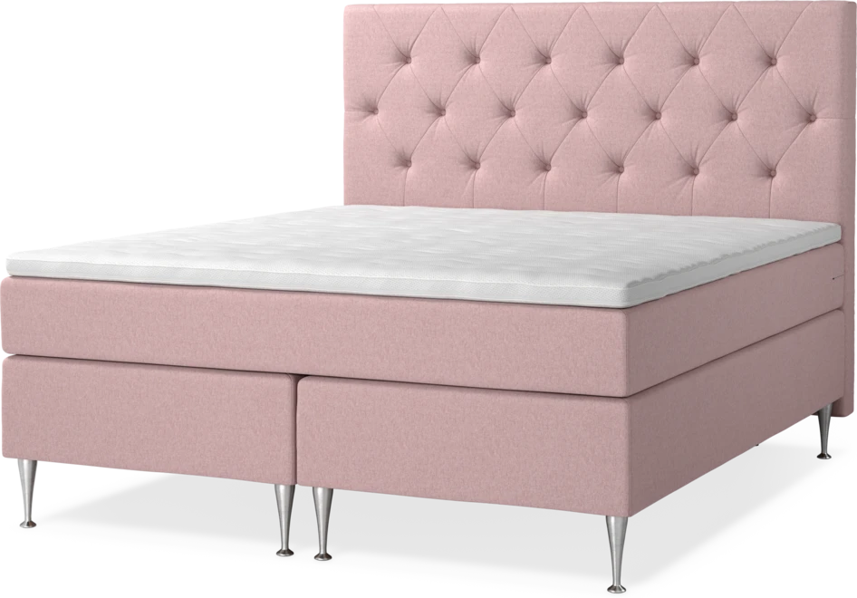 New York Supreme - Kontinentalsäng, dubbelsäng med bäddmadrass, sängben och sänggavel pikerad - Rosa