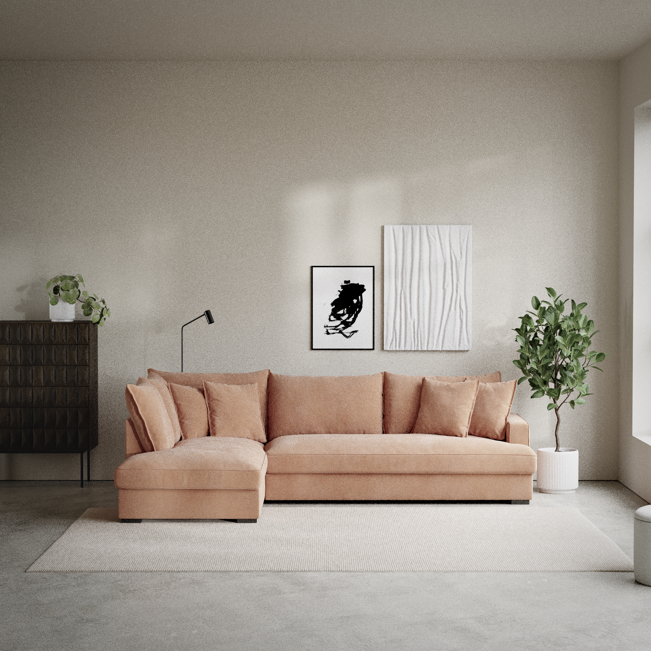Mila, 3-sits soffa med divan vänster, hel dyna