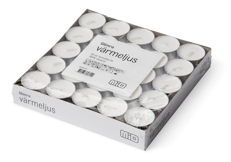 Glimra - Värmeljus, 50-pack, H 1,5 Ø 3,7 cm, brinntid 4 h - Vit