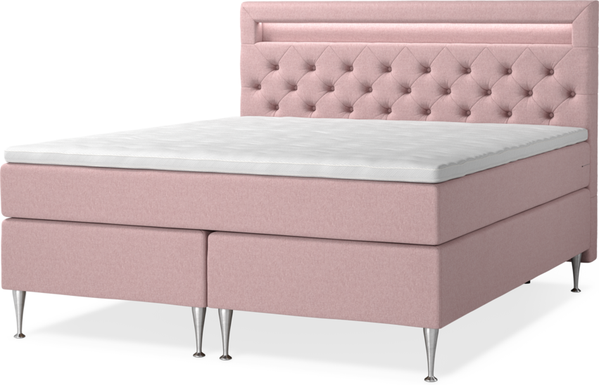 New York Supreme - Kontinentalsäng, dubbelsäng med bäddmadrass, sängben och sänggavel LED - Rosa